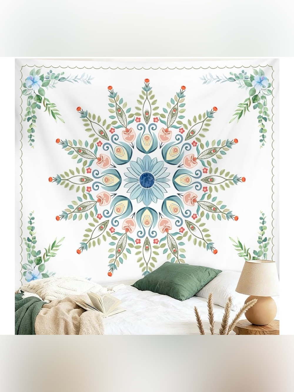 Boho Floral Mandala Wall Tapestry